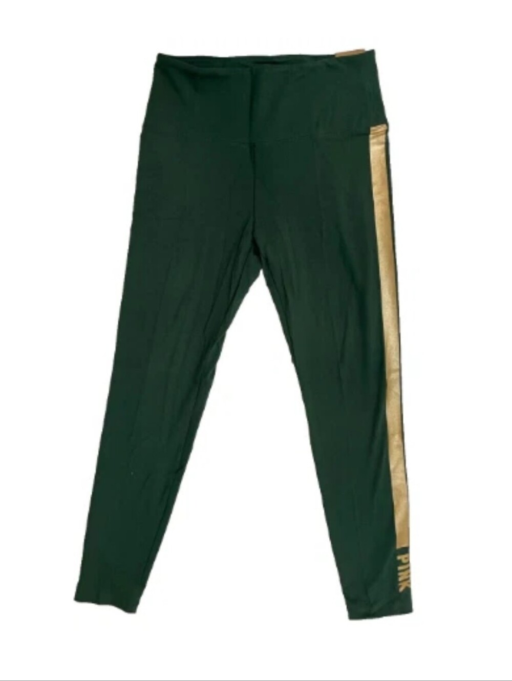 Victoria Secret PINK Leggings Womens Large Cotton Full Length Green Gold Stripe